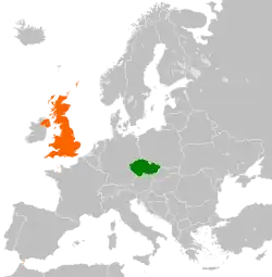 Map indicating locations of Czech Republic and United Kingdom