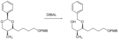 Cleaving a benzylidene acetal with DIBAL