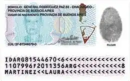 Reverse of the pre-biometric Argentine DNI, which included Argentine Antarctica on the map.