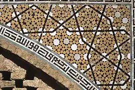 Girih tiling in the decagonal pattern on a spandrel from the Darb-e Imam shrine