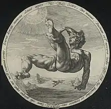 A 16th century print of Icarus falling.