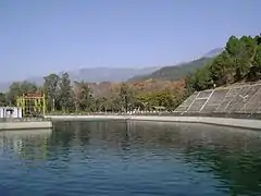 Reservoir against a mountain backdrop