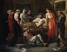 Painting that depicts Marcus on his deathbed and his son Commodus, surrounded by the emperor's philosopher friends