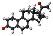 Ball-and-stick model of the demegestone molecule