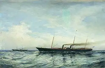 Yachts Derzhava and Zabava when opening a sea channel (1885)Central Naval Museum