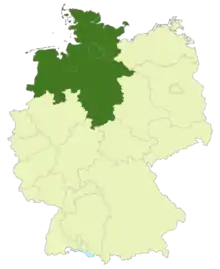 Map of Germany:Position of the Oberliga Nord highlighted