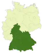 Map of the area of the Regionalliga Süd