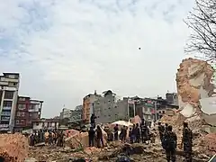 Evacuation from under the rubble of Dharahara after the 2015 earthquake