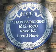 London County Council plaque at 48 Doughty Street, Holborn, commemorating Charles Dickens (erected 1903)