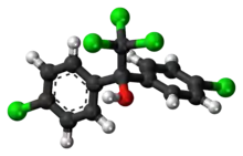 Ball-and-stick model of the dicofol molecule