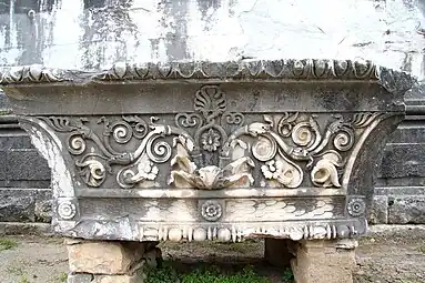 Ancient Greek rinceaux on a capital from the ruins of the Temple of Apollo at Didyma, Turkey, unknown architect or sculptor, c.300-150 BC