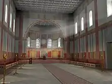 Digital artist's impression of the aula regia of the Ingelheim Kaiserpfalz (computer graphic)