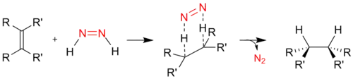 Mechanism of hydrogenation using diimide.