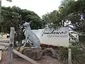 Dingo statue, Jandowae, Queensland, Australia. Jandowae is home of the Dingo Barrier fence, the longest man made fence in the world. Sculpture in steel by Andy Scott.