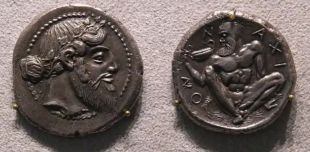 Tetradrachm minted in Naxos from the 5th century BC.