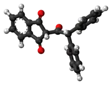 Ball-and-stick model of the diphenadione molecule