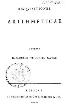 Title page Disquisitiones Arithmeticae (1801)