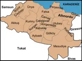 Map showing Altınordu District in Ordu Province