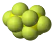 Space-filling model of disulfur decafluoride