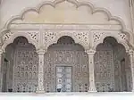 Multifoil arches with parchinkari in Diwan-i-Am, Red Fort, India, built between 1631-1640. An example of Mughal architecture.