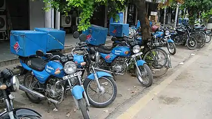 Domino's delivery motorcycles in Noida, Uttar Pradesh