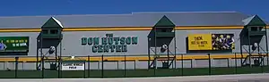 Photo of the side of a building with the word "Don Hutson Center" on the side.