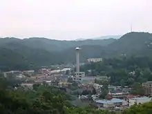 Photograph of Gatlinburg with the Great Smoky Mountains in the background