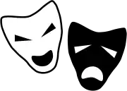 Two masks, one is white and smiling, the other is black and depressed