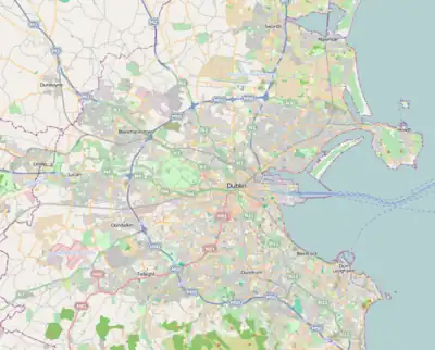 Map of Dublin with the three League of Ireland Premier Division Dublin teams