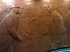 Mural of people meeting