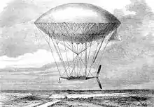 The navigable balloon developed by Dupuy de Lome in 1872