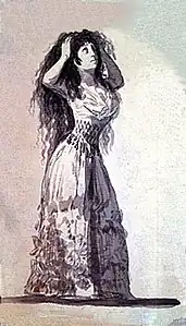 The Duchess of Alba arranging her hair; drawing from "Álbum A".