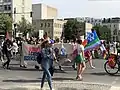 Double-Venus rainbow flag at Berlin Dyke March, Germany, 2020