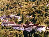 A panoramic view of the Trongsa Dzong within Trongsa town setting