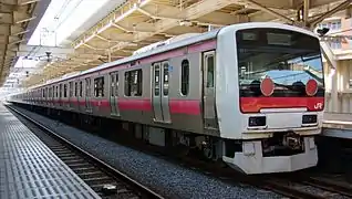 The E331 series set being hauled to JR East's Nagano Works in March 2014