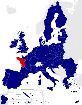 Map of the 2014 European Parliament constituencies with West France highlighted in red