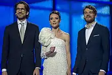 2014 hosts: Nikolaj Koppel, Lise Rønne and Pilou Asbæk