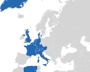 A coloured map of the countries of Europe