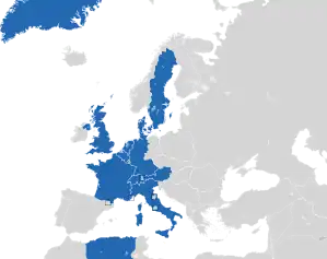 A coloured map of the countries of Europe