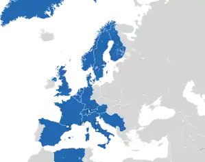 A coloured map of the countries of Europe