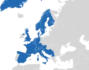 A coloured map of the countries of Europe