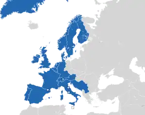 A coloured map of the countries of Europe