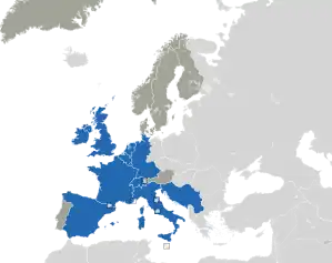 A coloured map of the countries of Europe