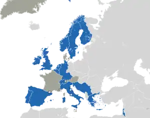 A coloured map of the countries of Europe