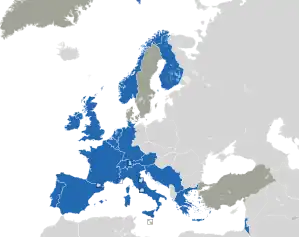 A coloured map of the countries of Europe