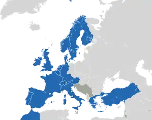 A coloured map of the countries of Europe