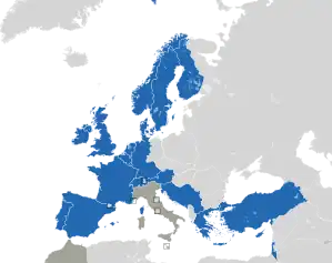 A coloured map of the countries of Europe