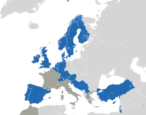 A coloured map of the countries of Europe