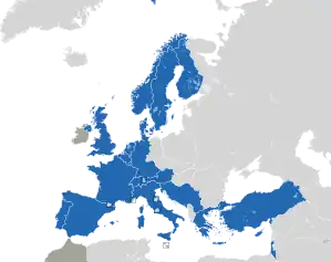 A coloured map of the countries of Europe