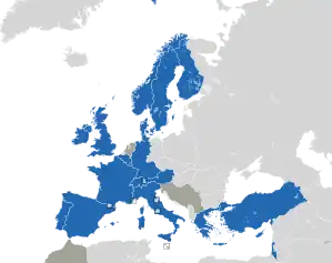 A coloured map of the countries of Europe